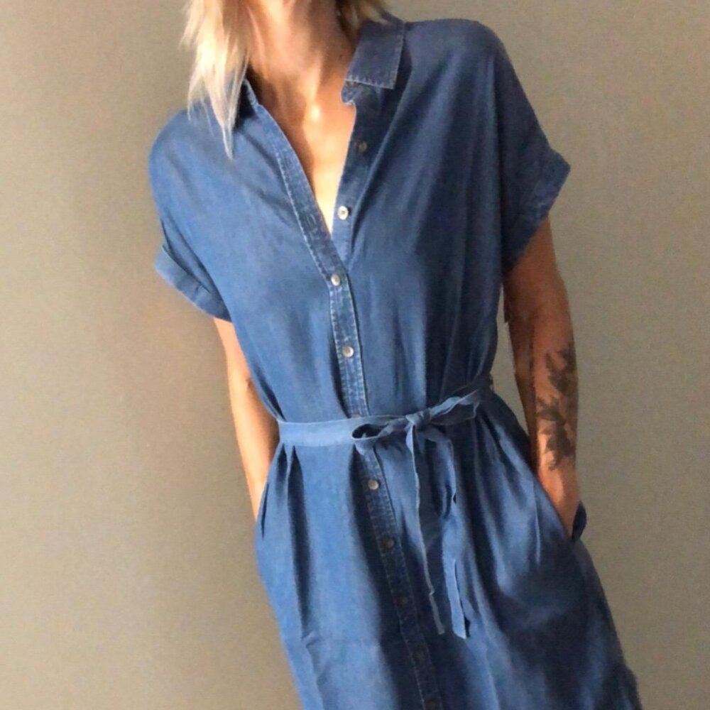 Goodthreads Women's Oversized Tencel Short-Sleeve Shirt Dress, Size XXL